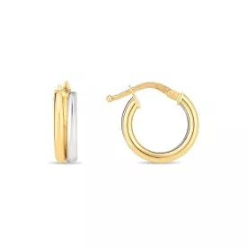 14k Two Tone Gold Double Round Hoops