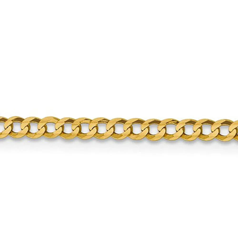 3mm 14K Yellow Gold Solid Lightweight Flat Curb Chain Necklace