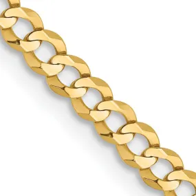 3mm 14K Yellow Gold Solid Lightweight Flat Curb Chain Necklace