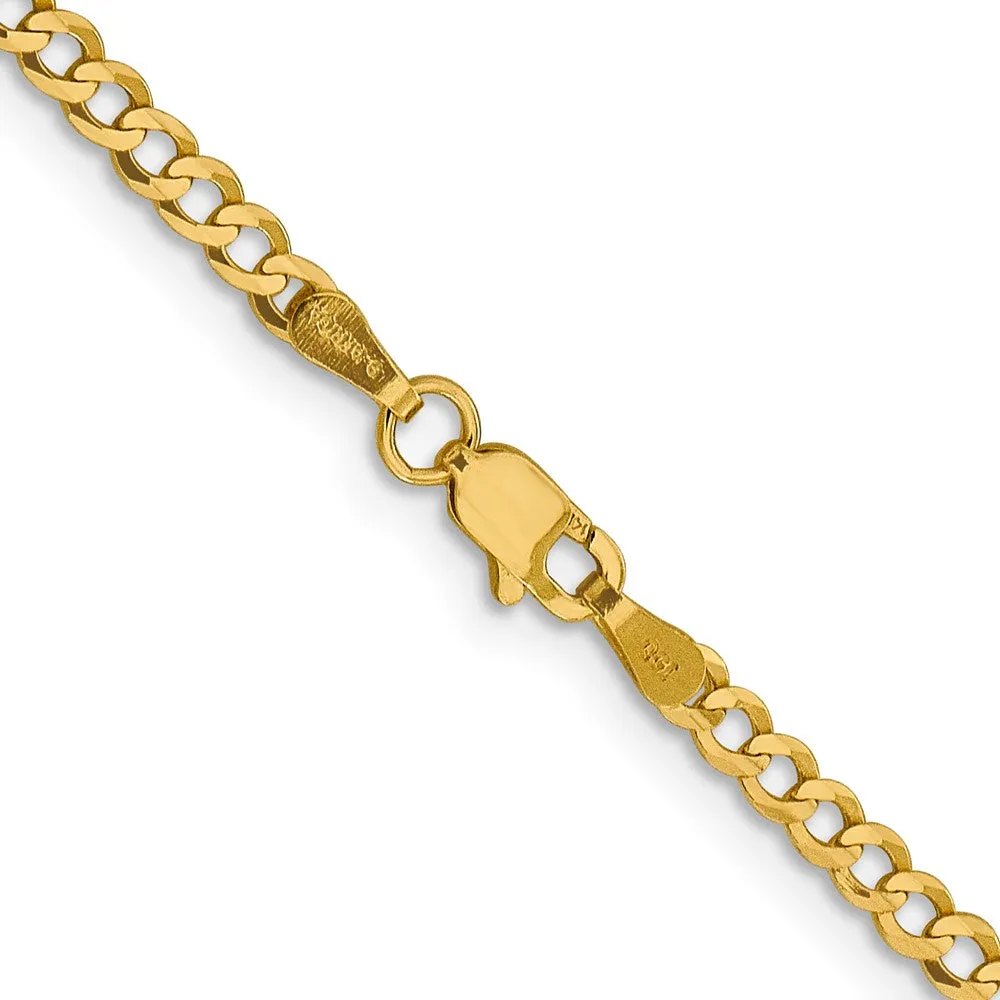 3mm 14K Yellow Gold Solid Lightweight Flat Curb Chain Necklace