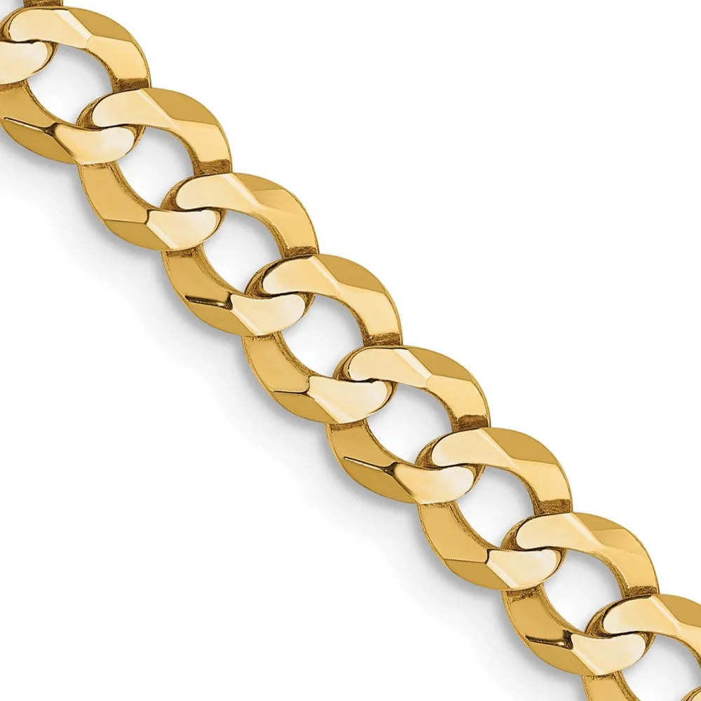 4.75mm 14K Yellow Gold Solid Lightweight Flat Curb Chain Necklace