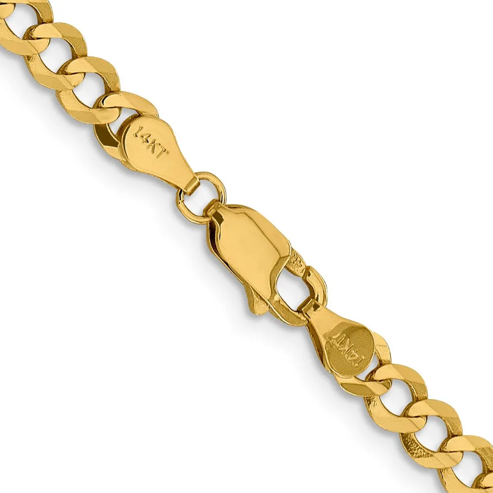 4.75mm 14K Yellow Gold Solid Lightweight Flat Curb Chain Necklace