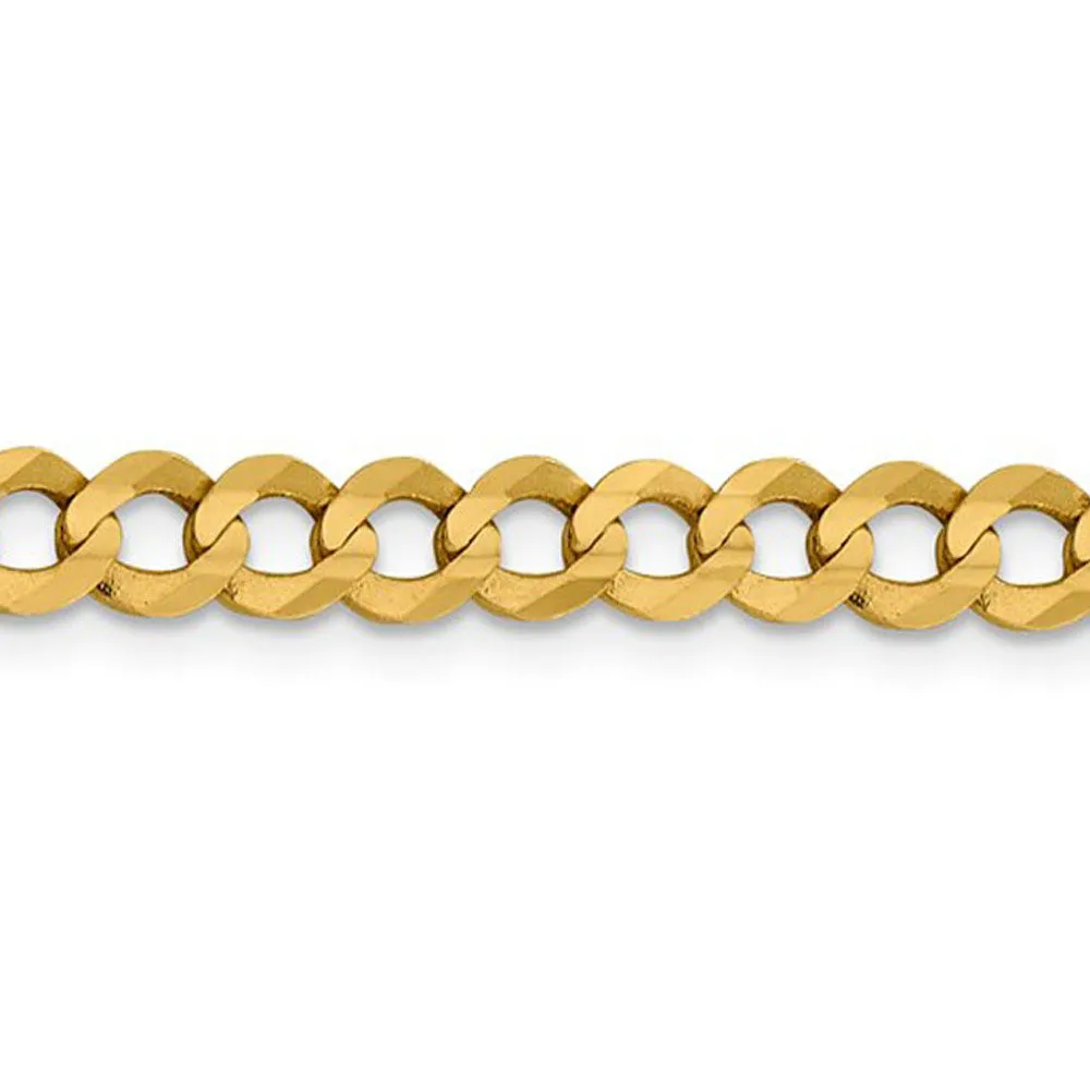 6mm 14K Yellow Gold Solid Lightweight Flat Curb Chain Bracelet