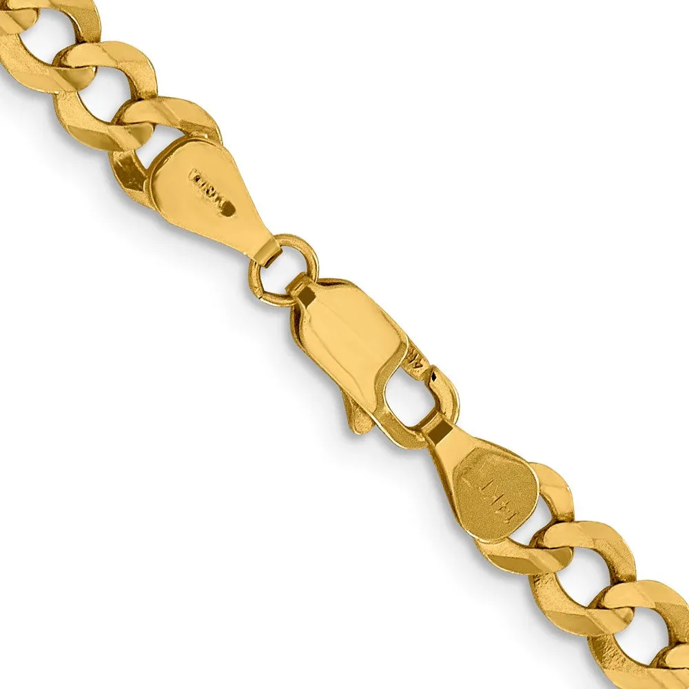 6mm 14K Yellow Gold Solid Lightweight Flat Curb Chain Bracelet