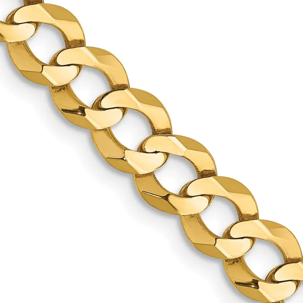 6mm 14K Yellow Gold Solid Lightweight Flat Curb Chain Necklace