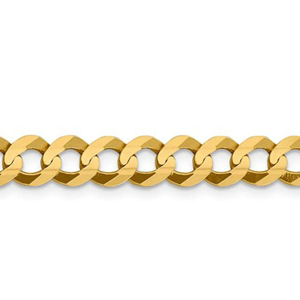 7.25mm 14K Yellow Gold Solid Lightweight Flat Curb Chain Bracelet