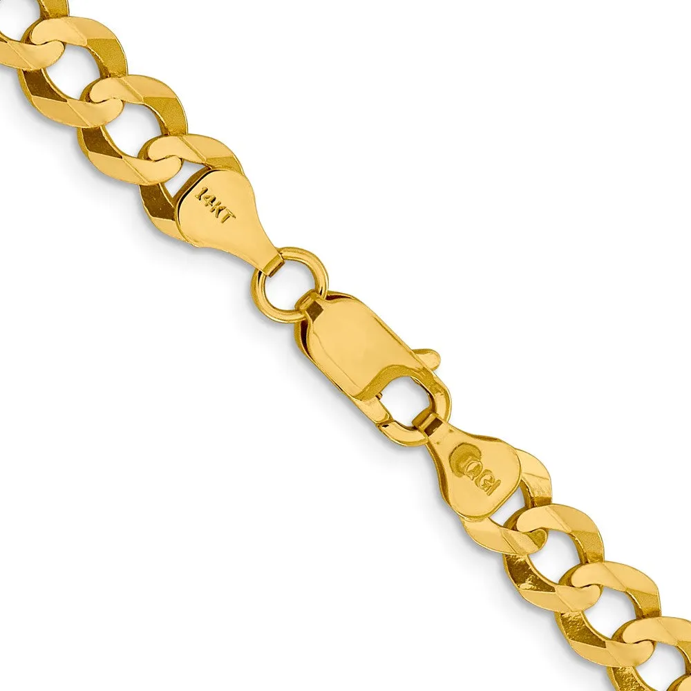 7.25mm 14K Yellow Gold Solid Lightweight Flat Curb Chain Bracelet