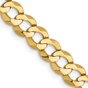 7.25mm 14K Yellow Gold Solid Lightweight Flat Curb Chain Necklace