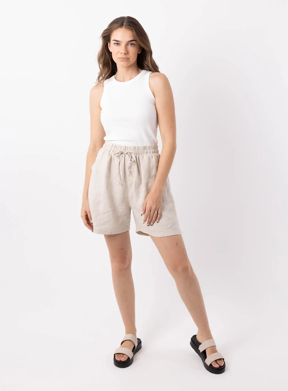 Adeline Linen Short-BEIGE