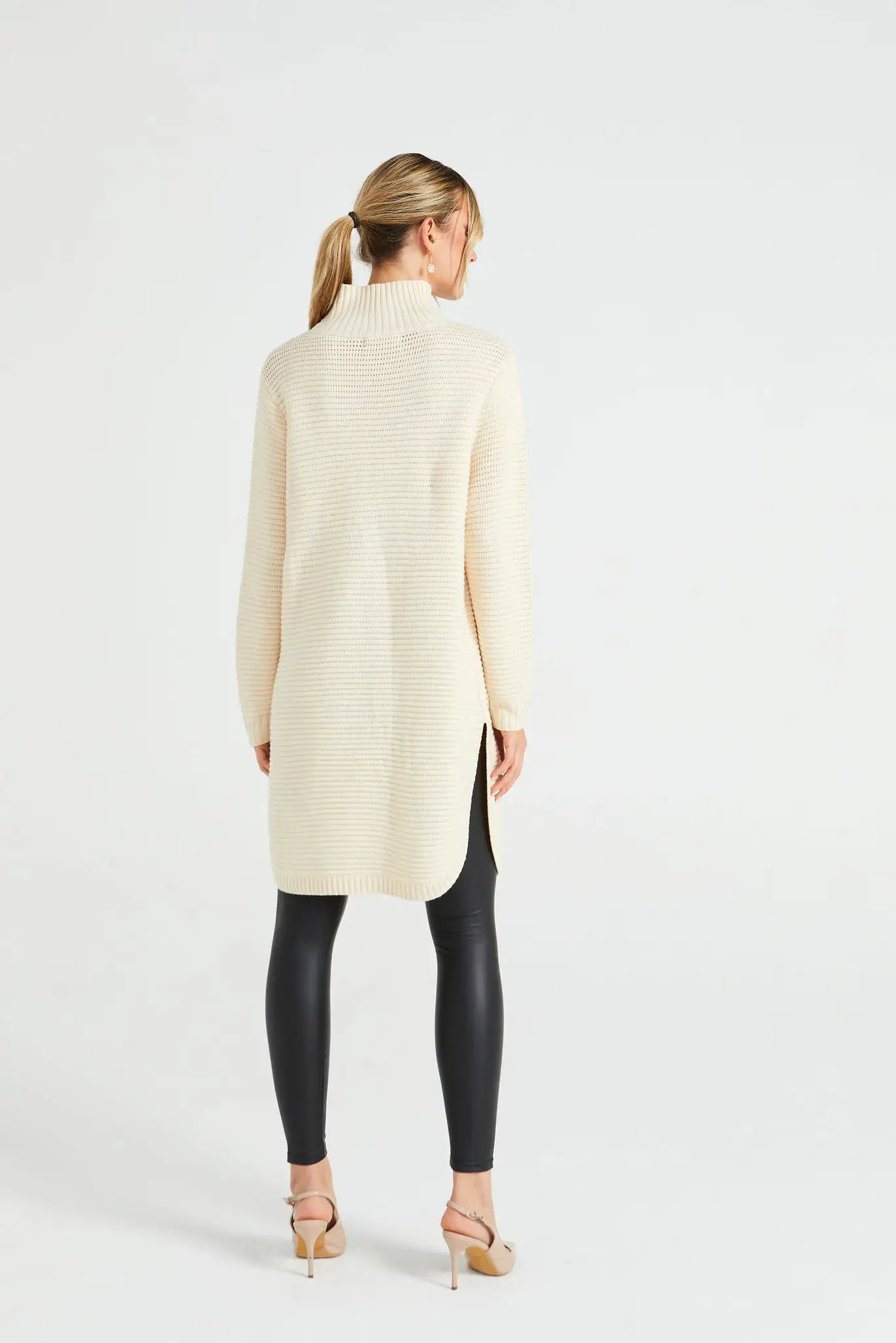 Angeleye High Neck Ribbed Knitted Tunic With Side Slits