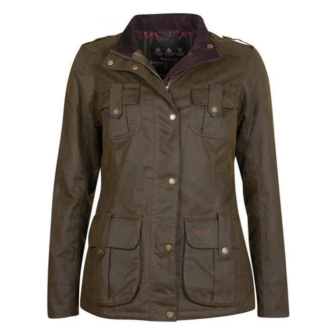 Barbour Womens Winter Defence Waxed Jacket in Classic Olive