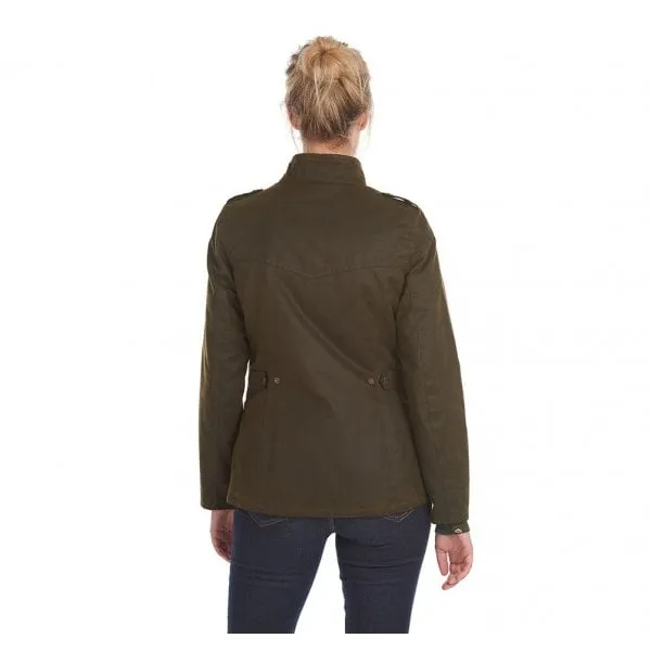 Barbour Womens Winter Defence Waxed Jacket in Classic Olive