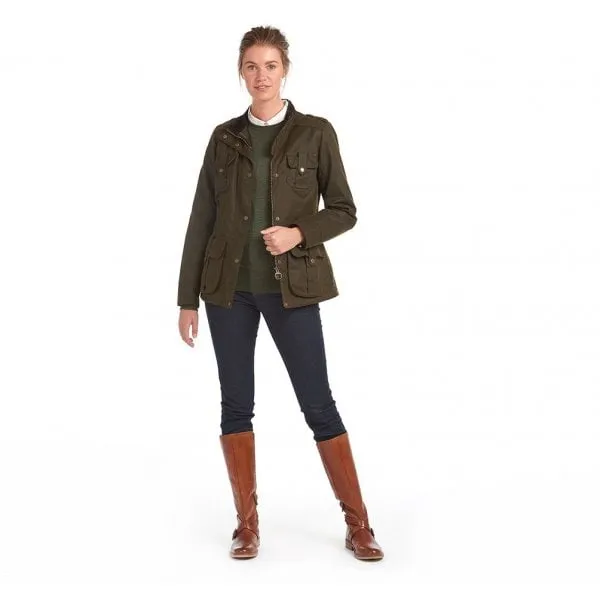 Barbour Womens Winter Defence Waxed Jacket in Classic Olive