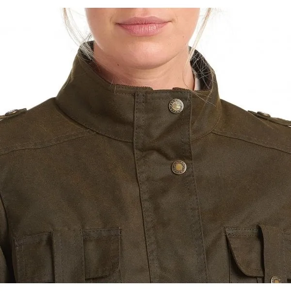 Barbour Womens Winter Defence Waxed Jacket in Classic Olive