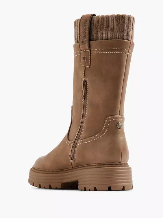 Bench  Beige 3/4 Panelled Boot with Knitted Trim