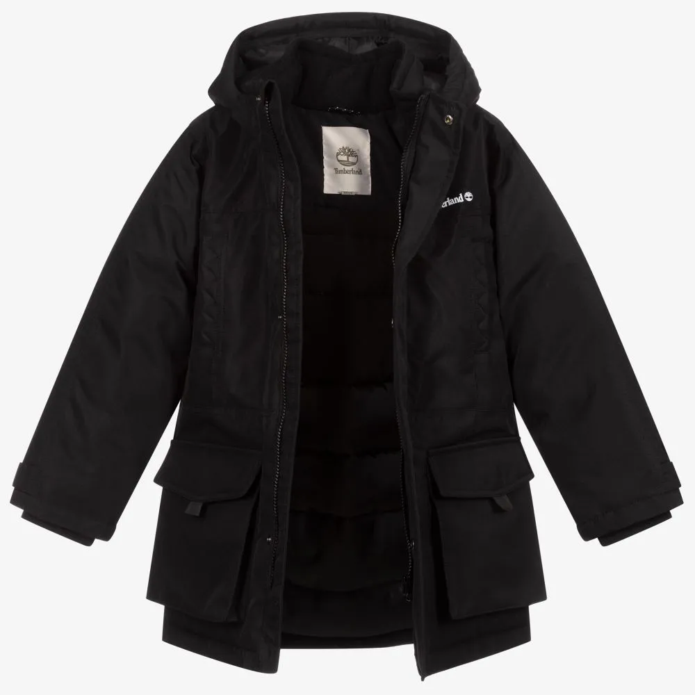 Black Logo Parka Coat