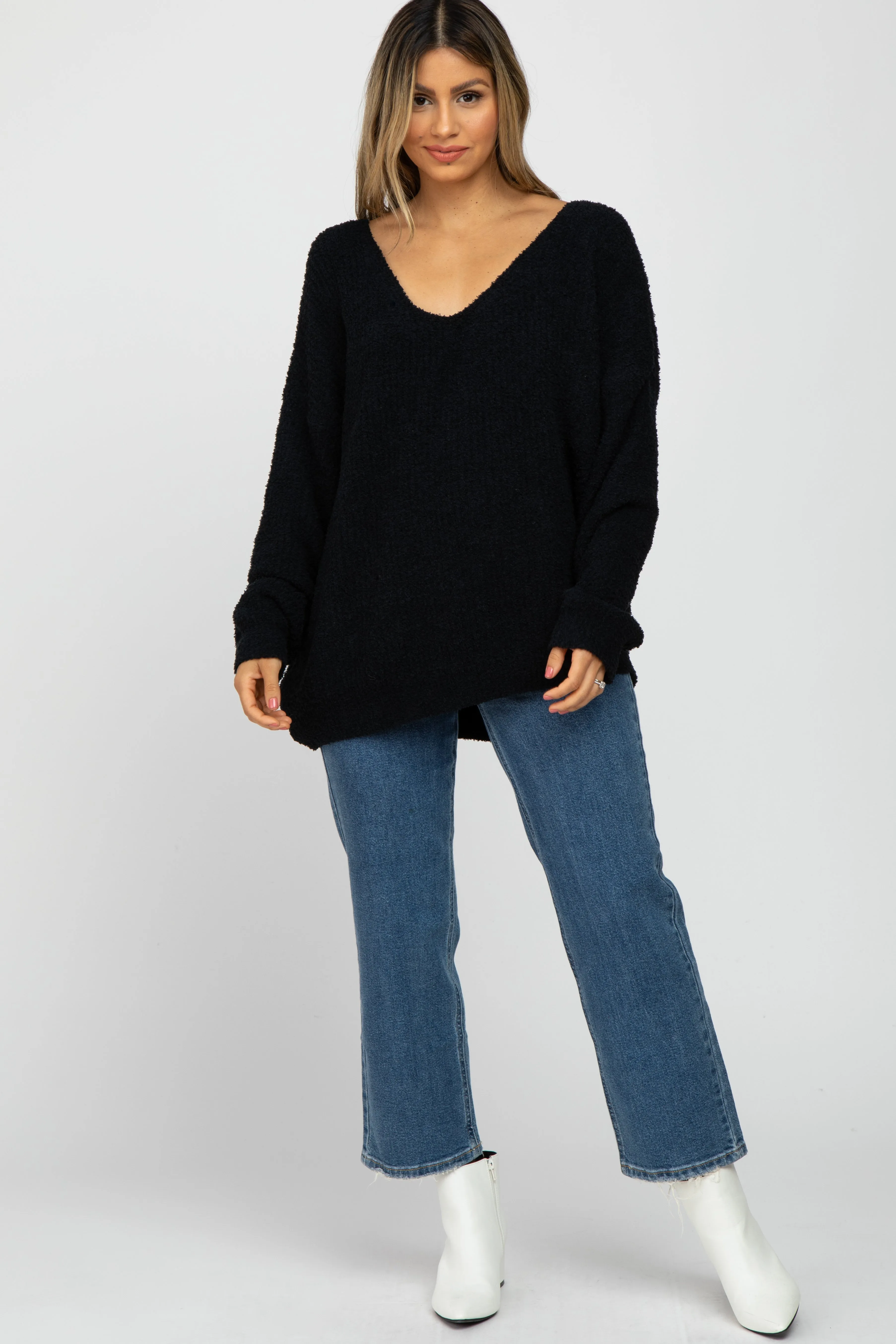 Black V-Neck Soft Sweater