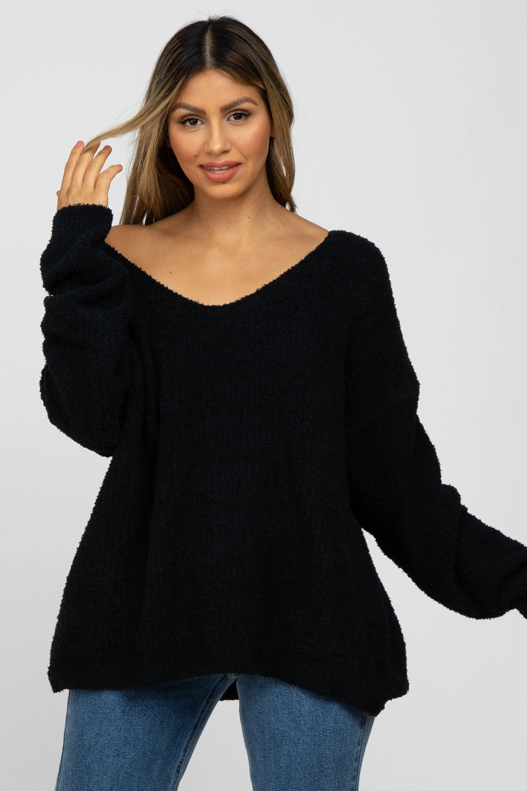 Black V-Neck Soft Sweater