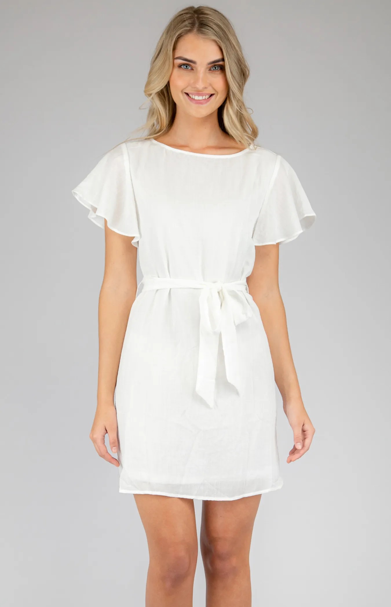 Boat Neckline Shift Dress with Self Fabric Belt (SDR631A)