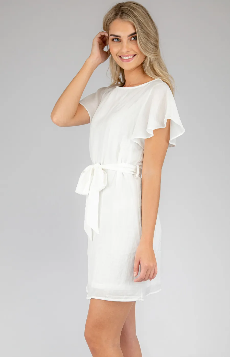 Boat Neckline Shift Dress with Self Fabric Belt (SDR631A)