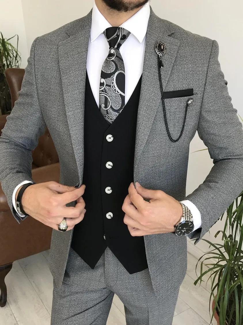 Bojoni Cagliari Grey Slim-Fit Suit 3-Piece