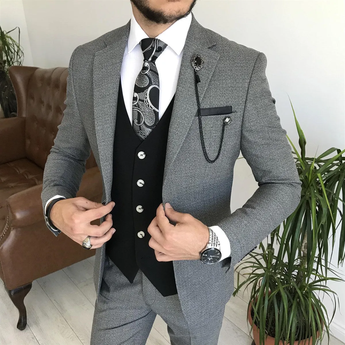 Bojoni Cagliari Grey Slim-Fit Suit 3-Piece