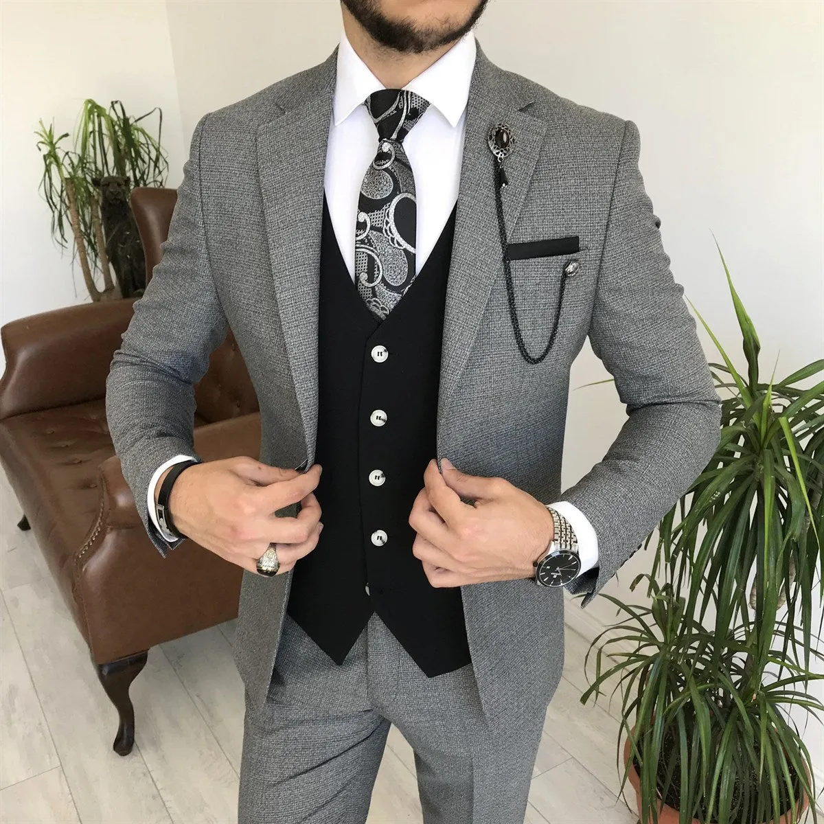 Bojoni Cagliari Grey Slim-Fit Suit 3-Piece