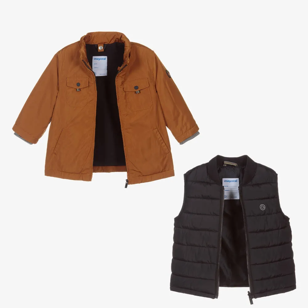 Boys Brown 2-in-1 Coat & Gilet