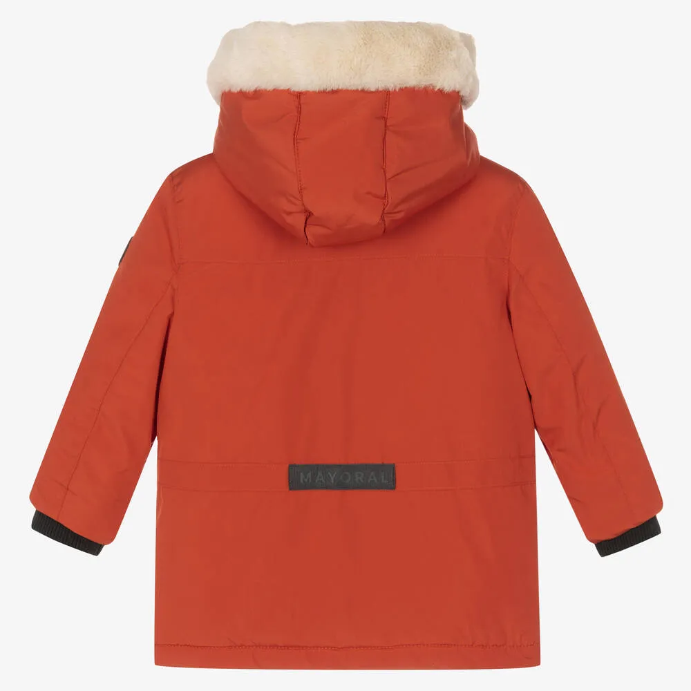 Boys Dark Orange Hooded Coat