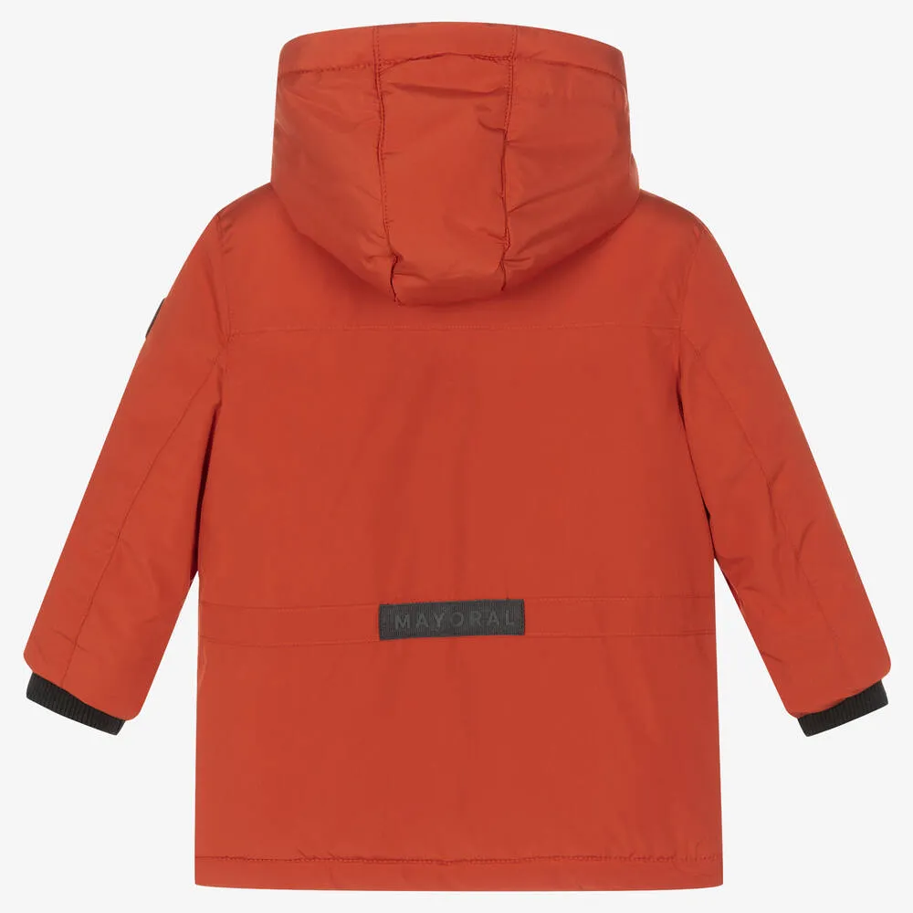 Boys Dark Orange Hooded Coat