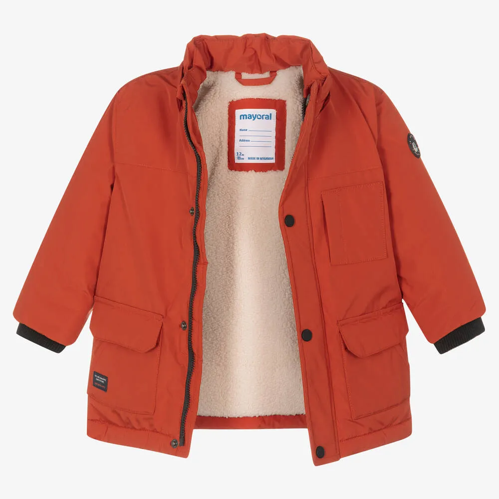 Boys Dark Orange Hooded Coat