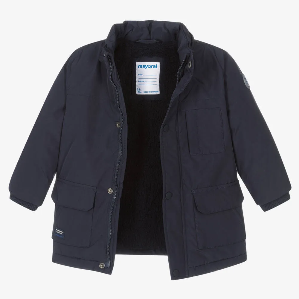 Boys Navy Blue Hooded Coat