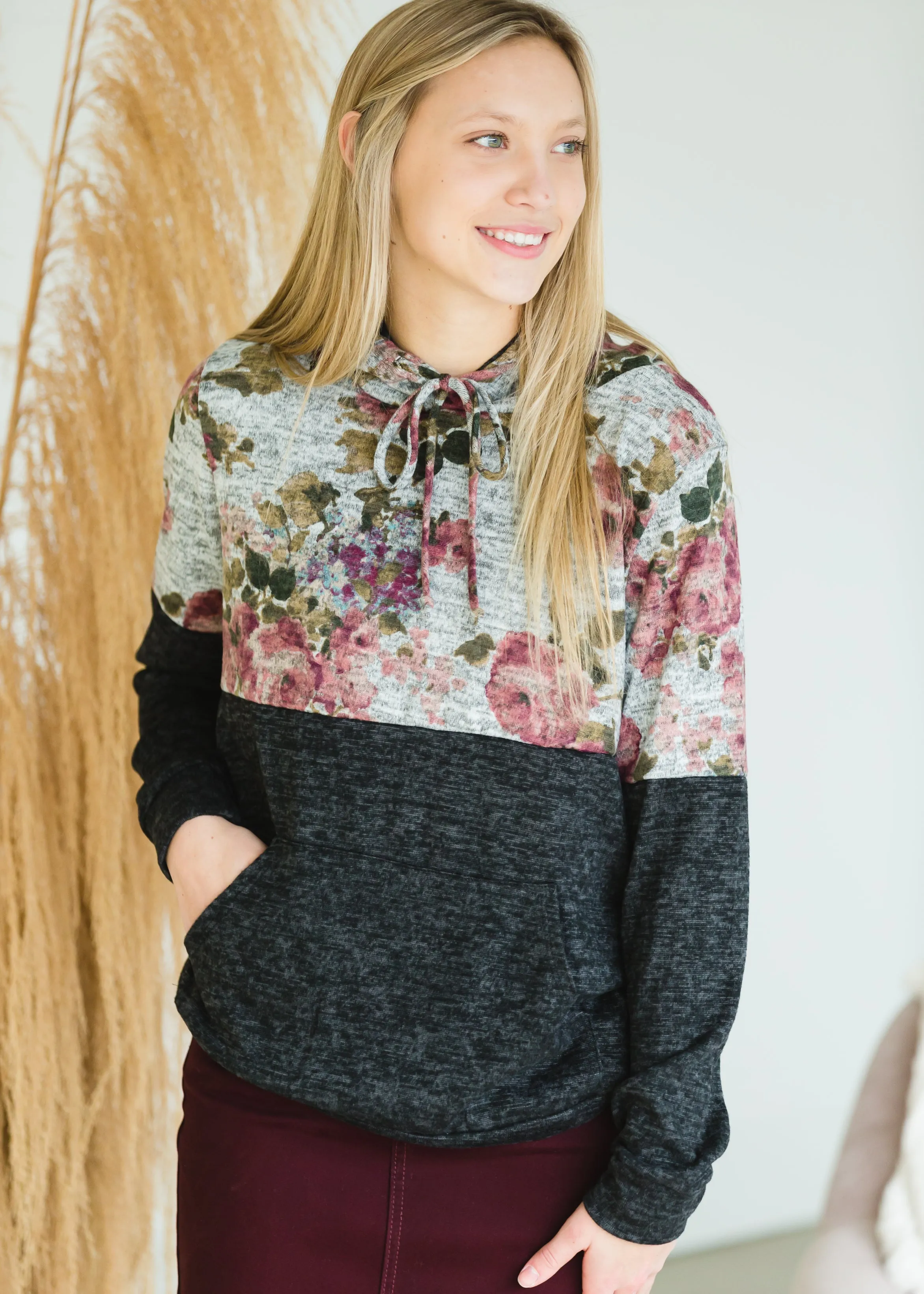 Brushed Hacci Floral Mixed Hoodie - FINAL SALE