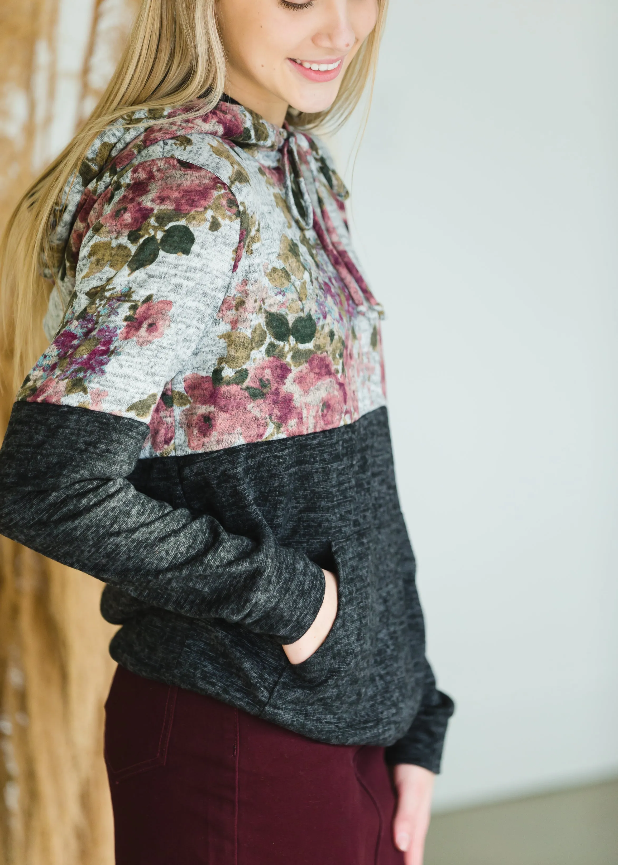 Brushed Hacci Floral Mixed Hoodie - FINAL SALE