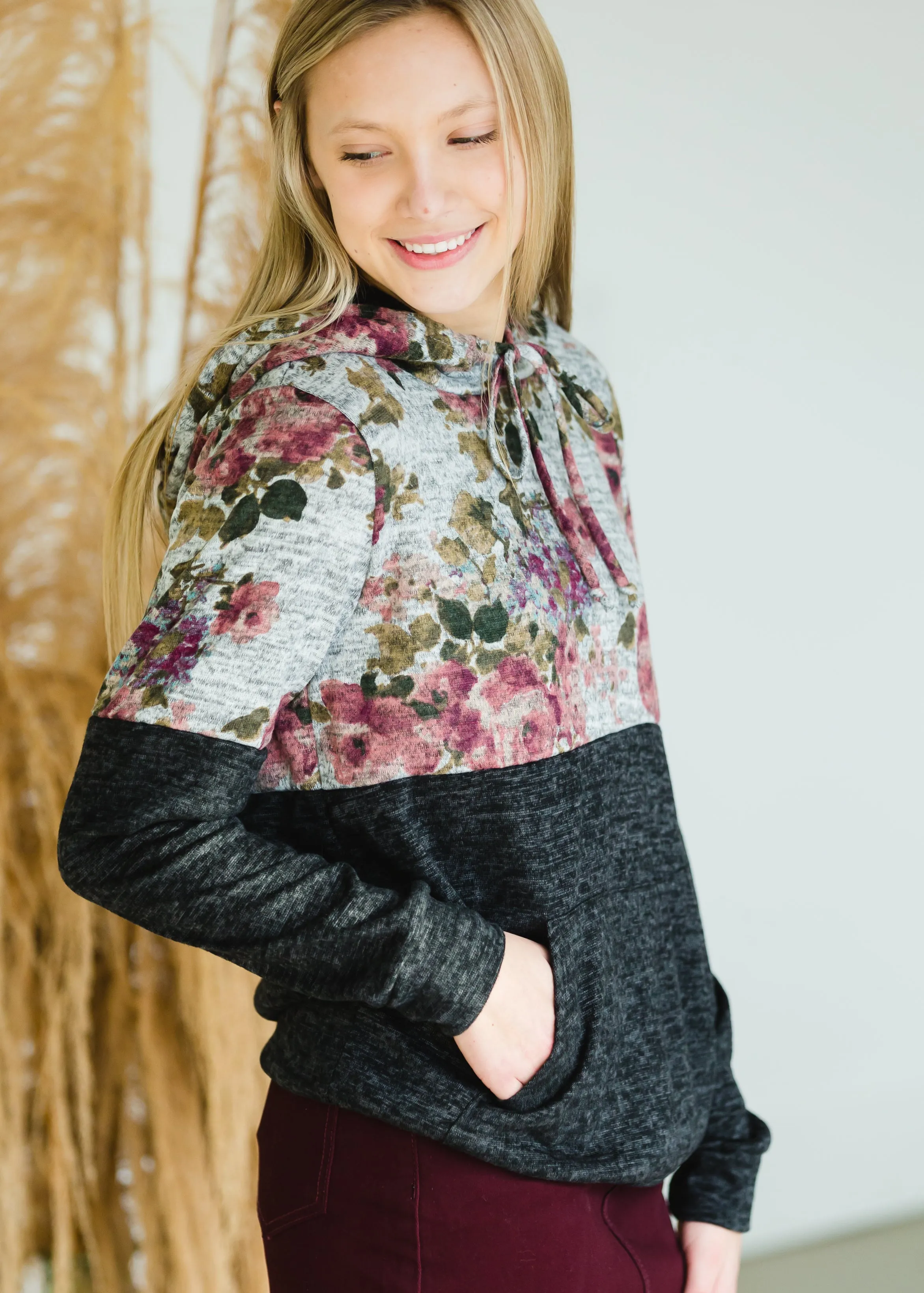 Brushed Hacci Floral Mixed Hoodie - FINAL SALE