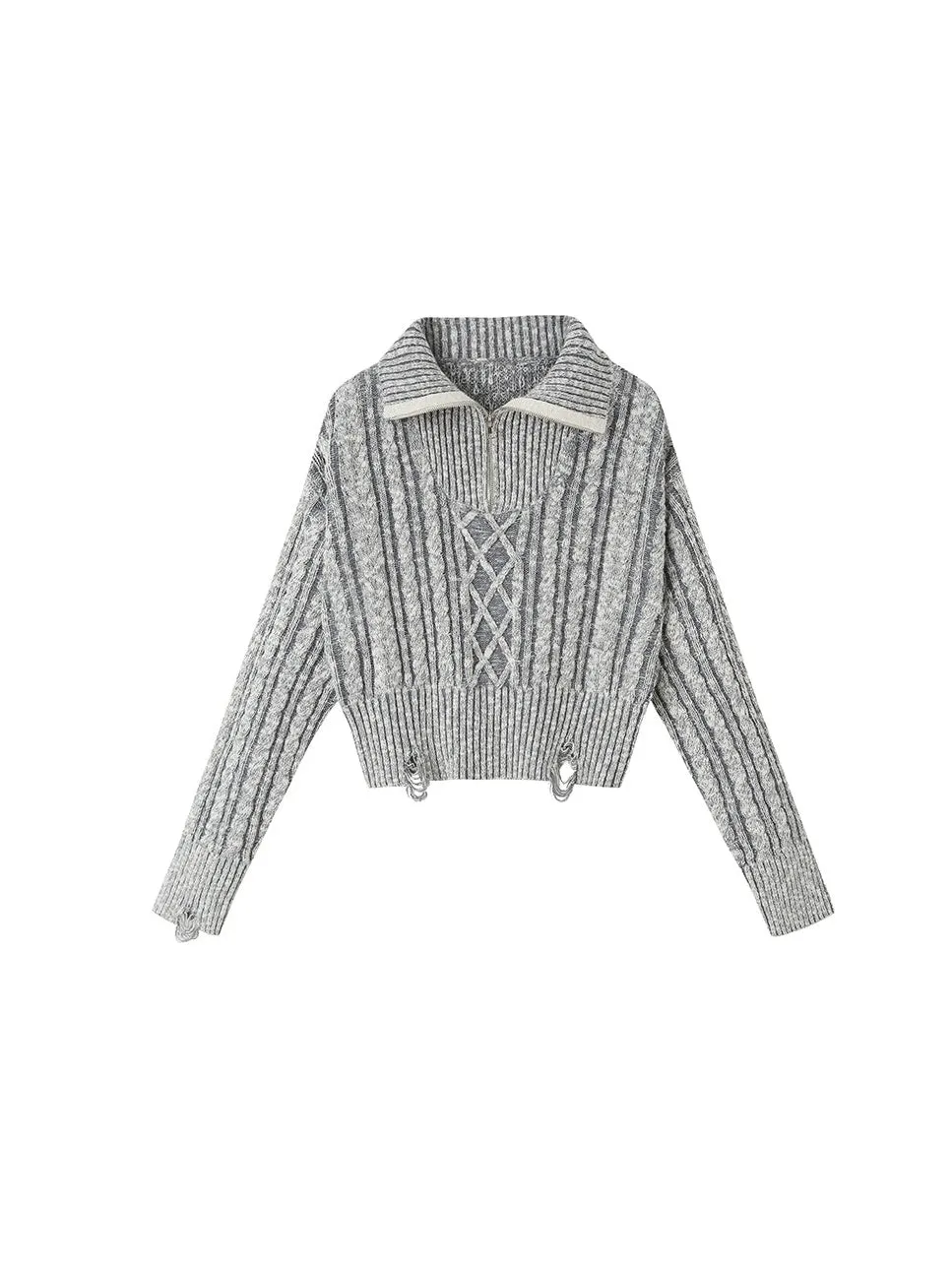 Cable High Collar Half-Zipper Knitted Sweater