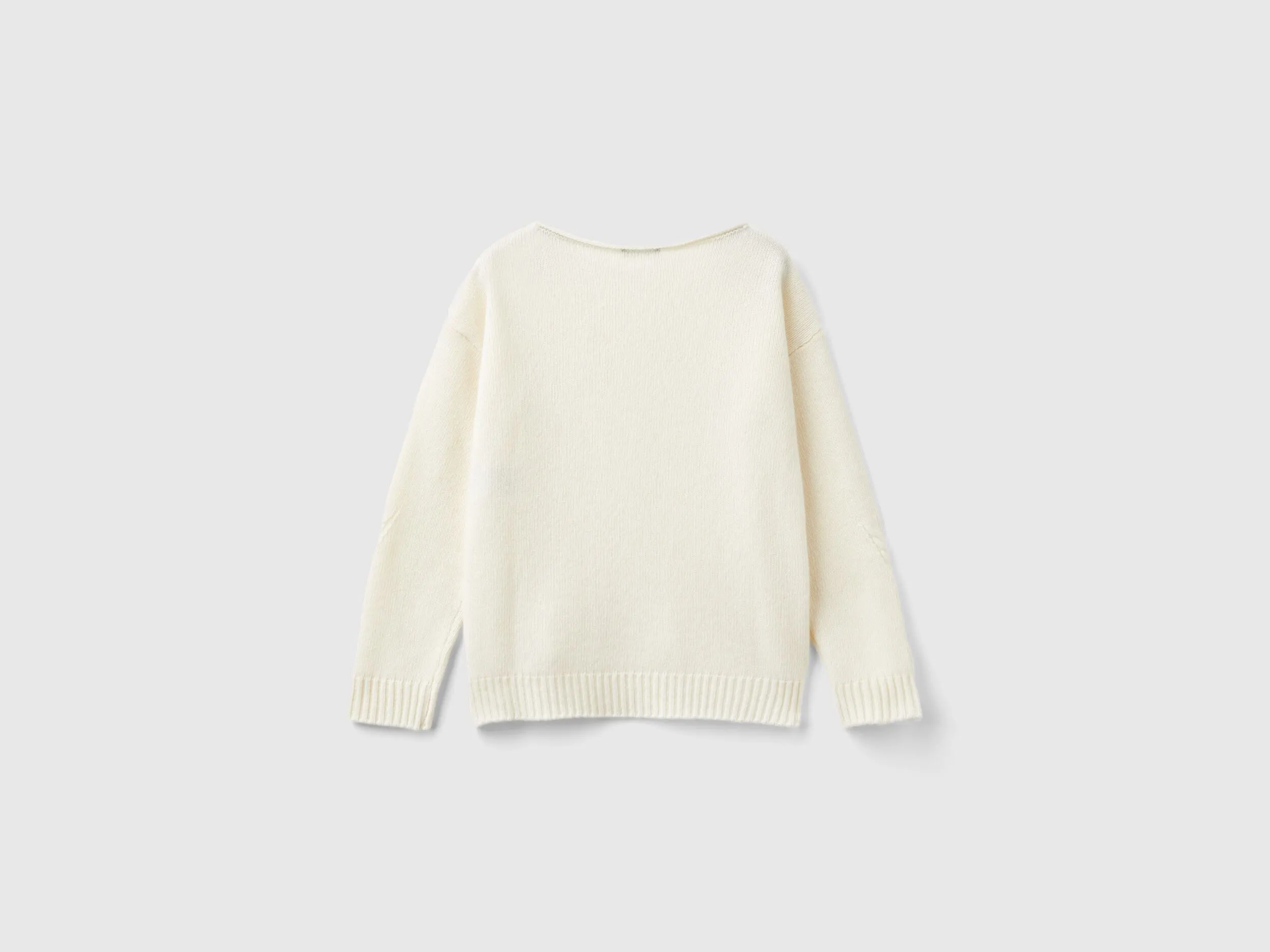 Cable knit sweater in wool blend - Creamy White | Benetton