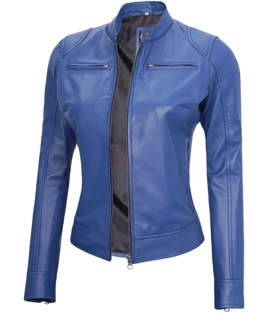 Cafe Racer Women's Blue Leather Jacket