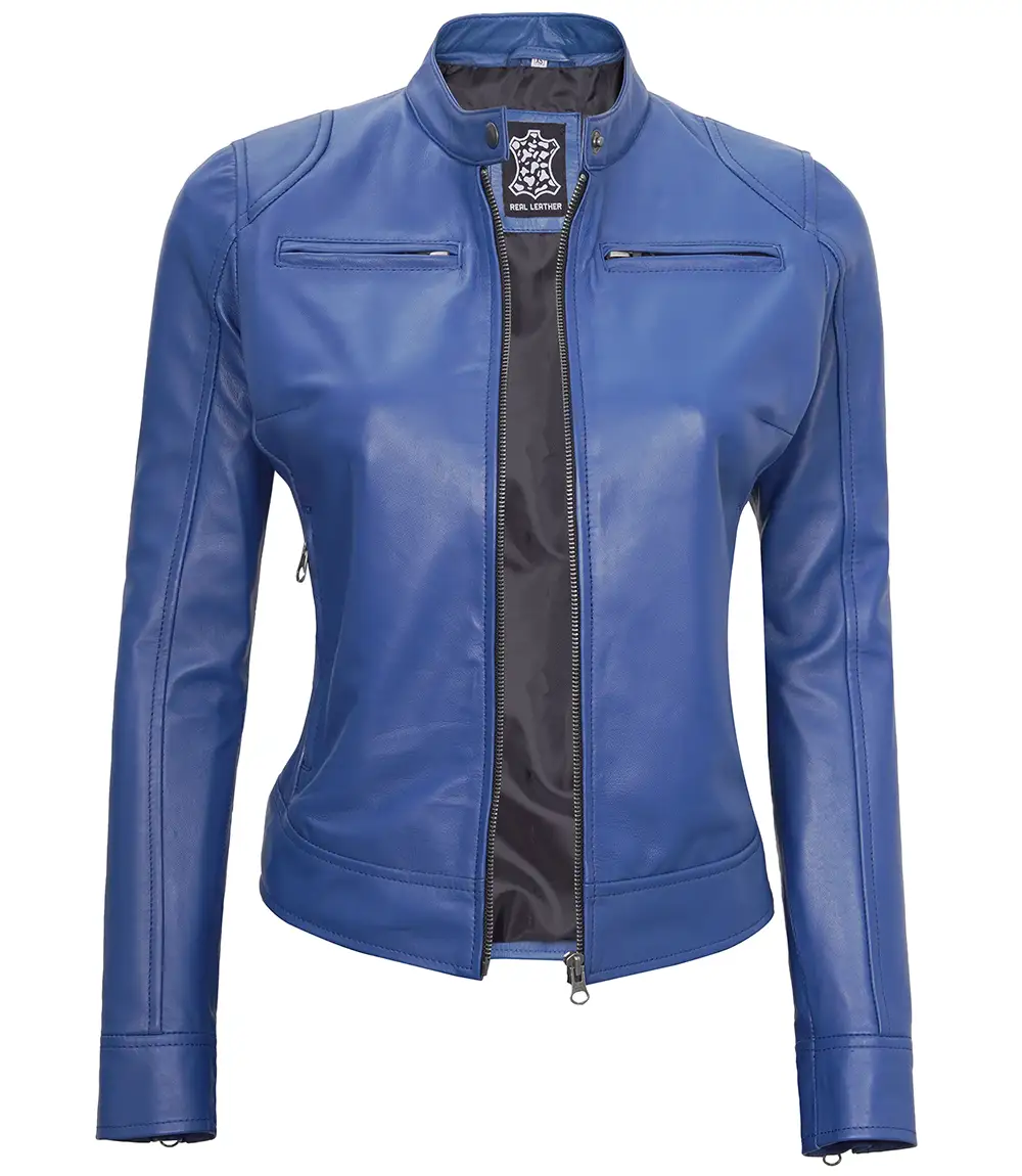 Cafe Racer Women's Blue Leather Jacket