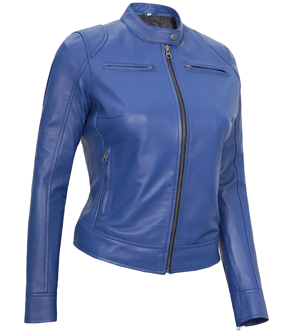 Cafe Racer Women's Blue Leather Jacket