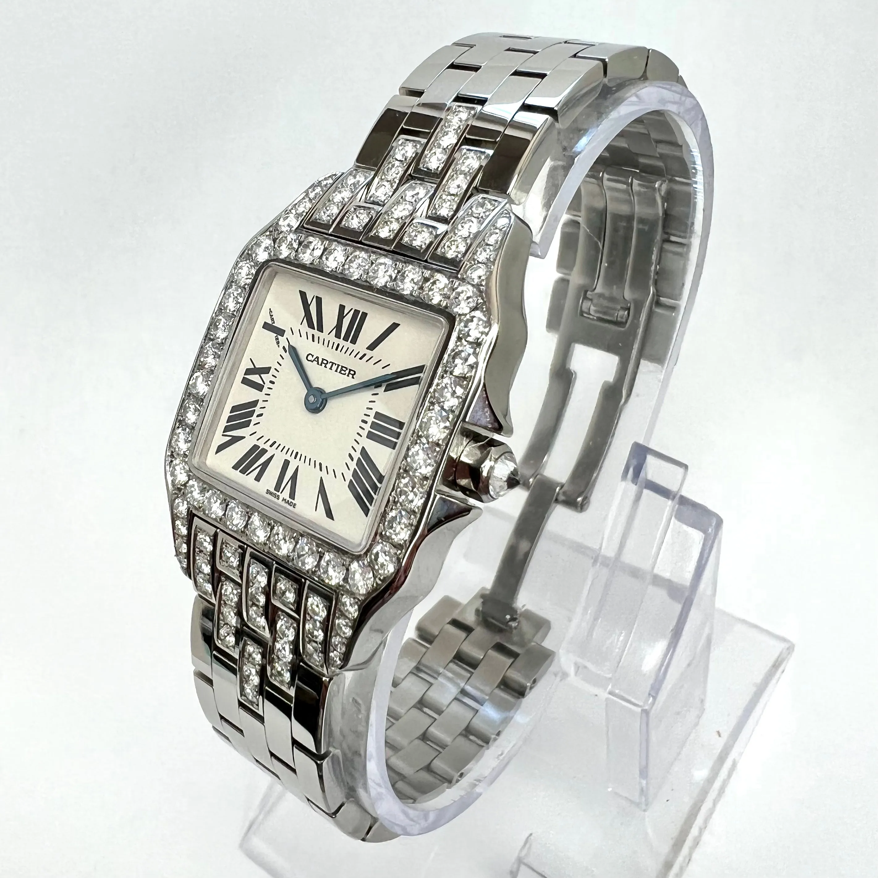 CARTIER SANTOS DEMOISELLE Quartz Steel 26mm 2.59TCW DIAMOND Watch