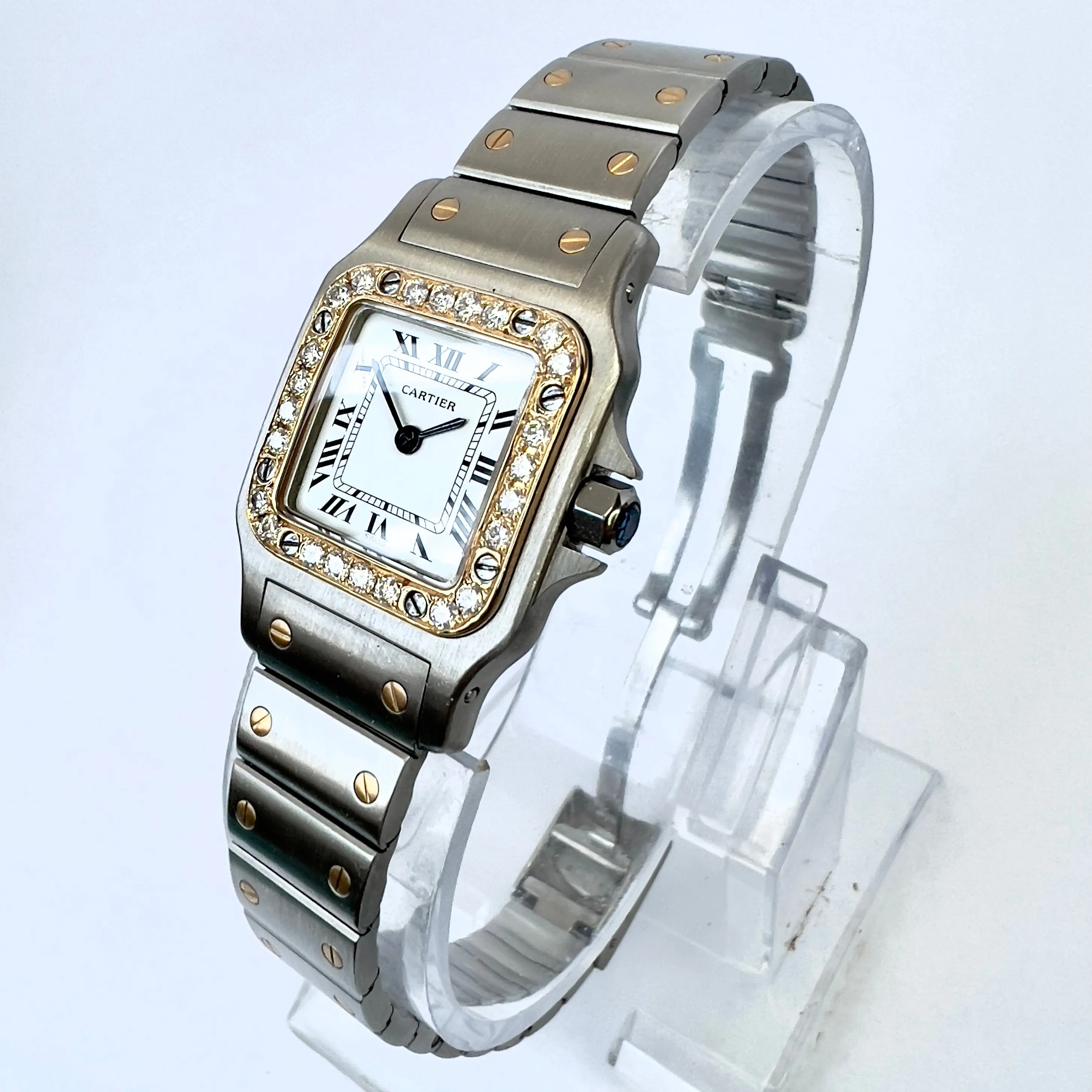 CARTIER SANTOS GALBEE 24mm Quartz 2 Tone 0.54TCW Diamond Watch