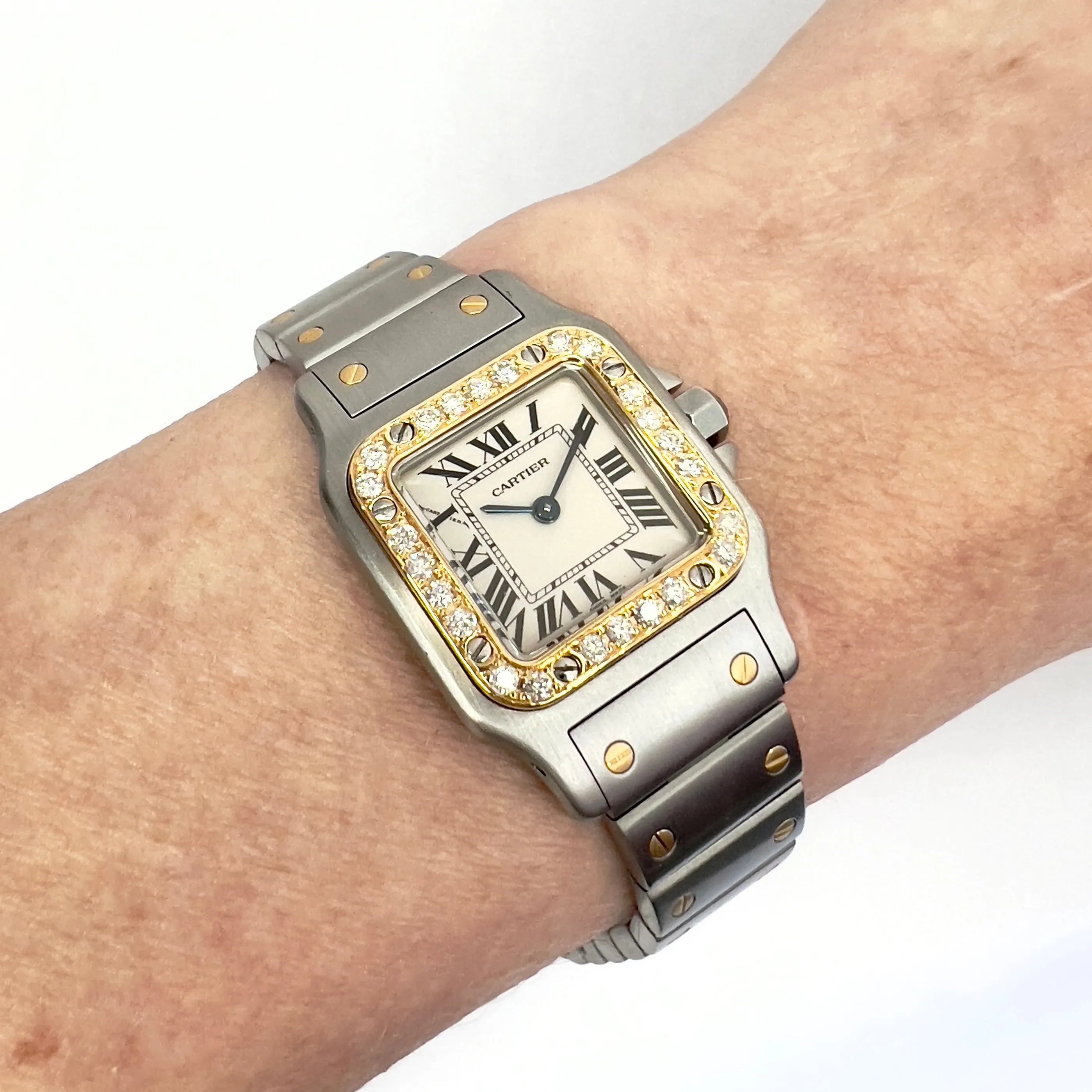 CARTIER SANTOS GALBEE 24mm Quartz 2 Tone 0.7TCW Diamond Watch NEW Model