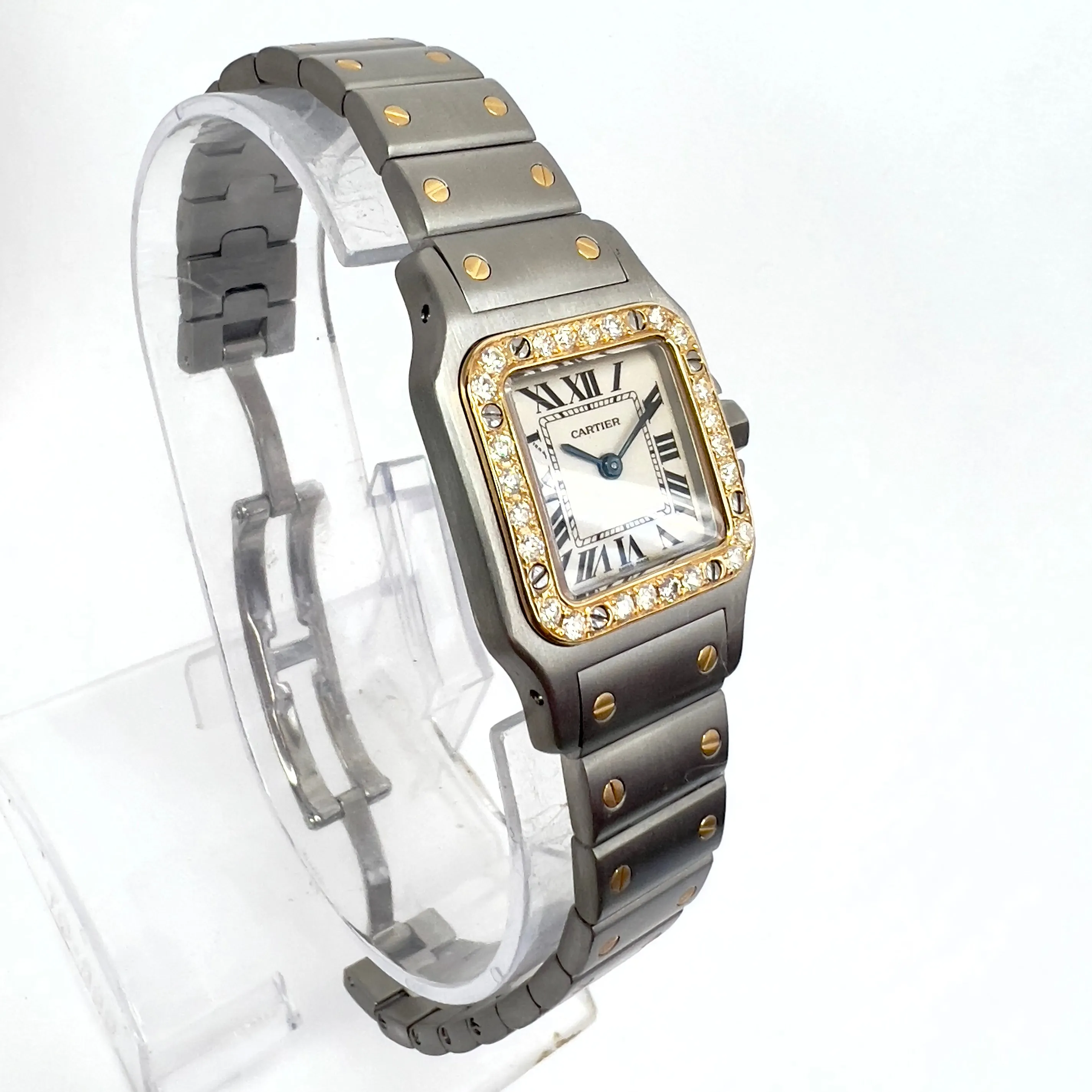 CARTIER SANTOS GALBEE 24mm Quartz 2 Tone 0.7TCW Diamond Watch NEW Model