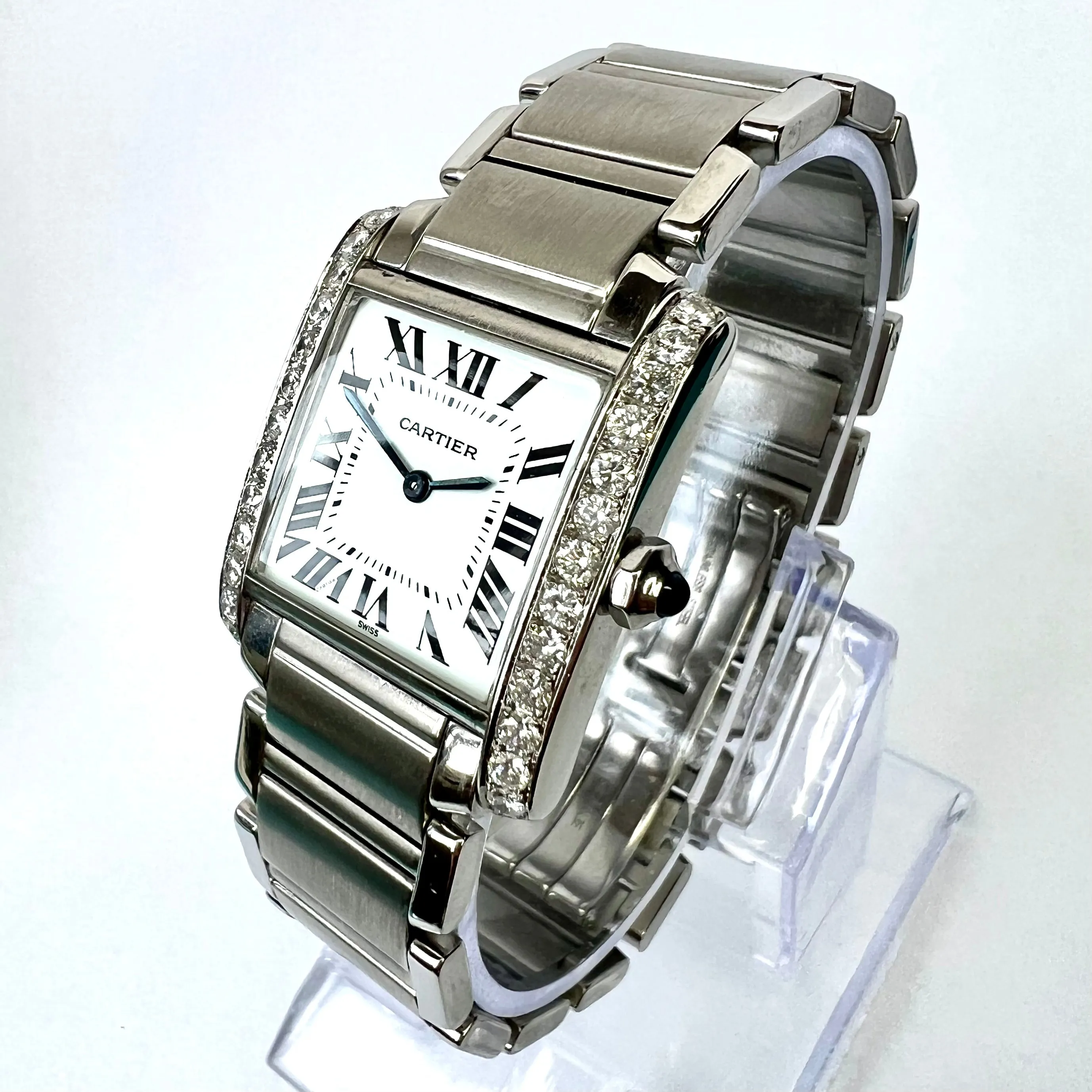 CARTIER TANK FRANCAISE Quartz 25mm Steel 1.10TCW DIAMOND Watch