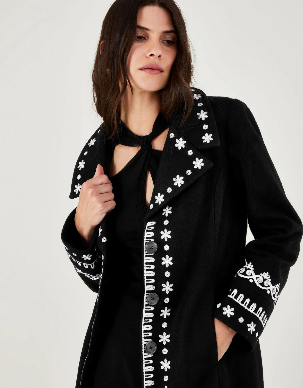 Cassandra Embroidered Coat  Black