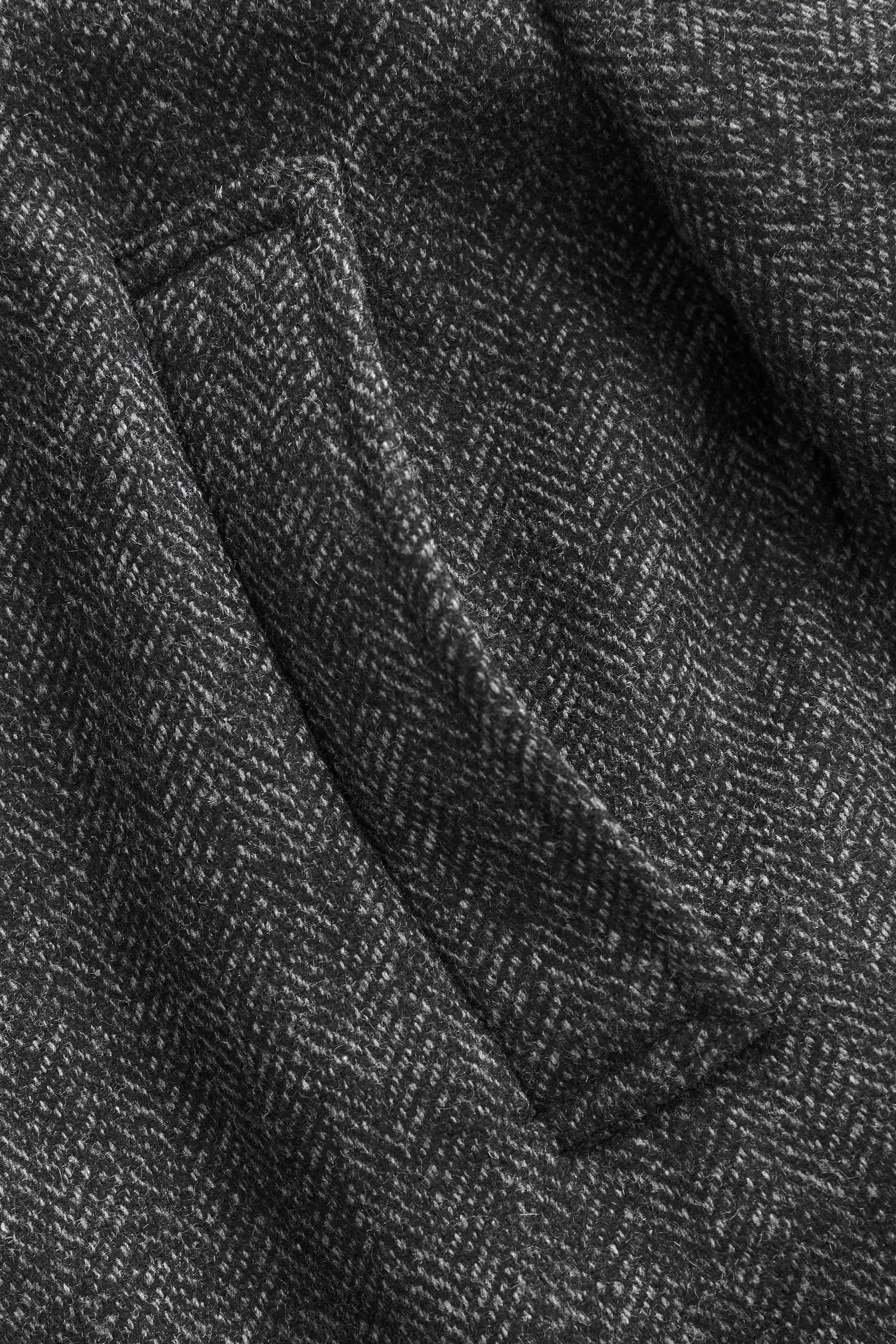 Charcoal Grey Herringbone Wool Blend Mock Gilet Herringbone Padded Coat