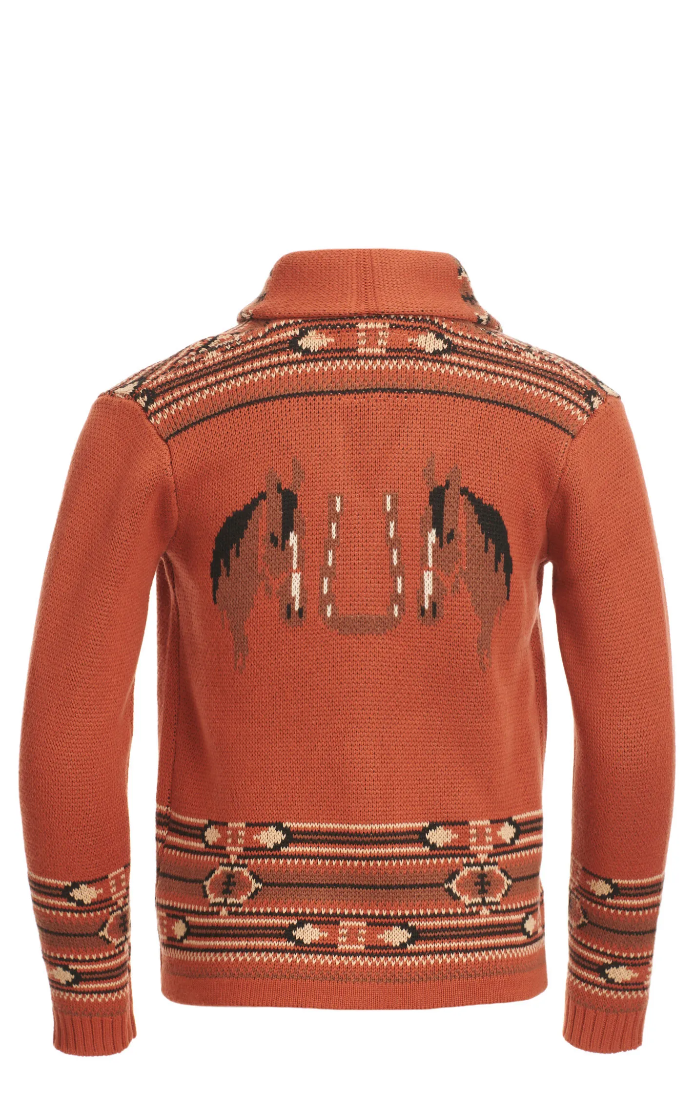 Cotton & Rye Girl's Rich Rust Horses & Aztec Stripe Long Sleeve Cardigan 