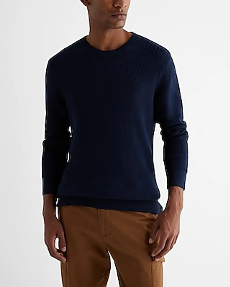 Cotton Ribbed Crewneck Sweater Men's