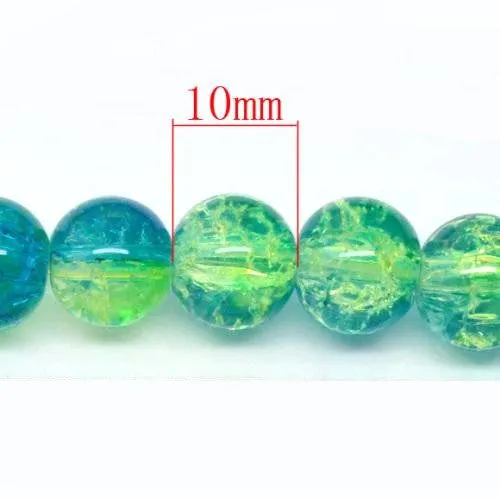 Crackle Glass Beads, Round, Transparent, Two-Tone, Green, Aqua Blue, 10mm